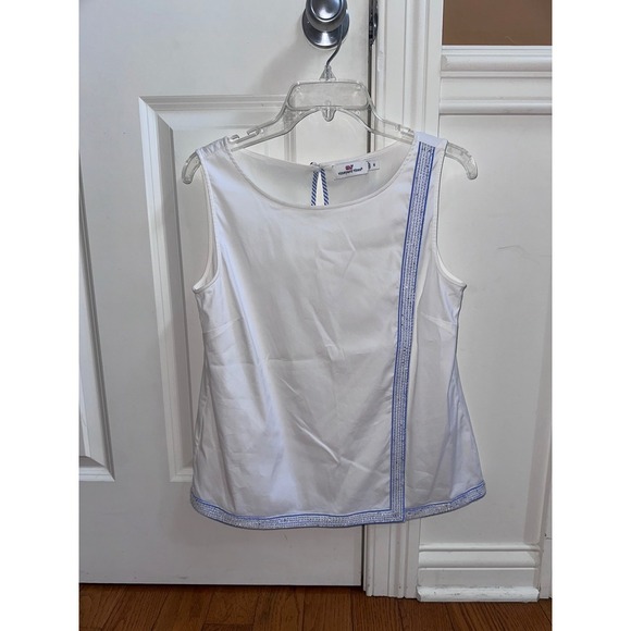 Vineyard Vines Sleeveless Top Beaded Trim White Casual Tank Size 6 - Picture 1 of 5
